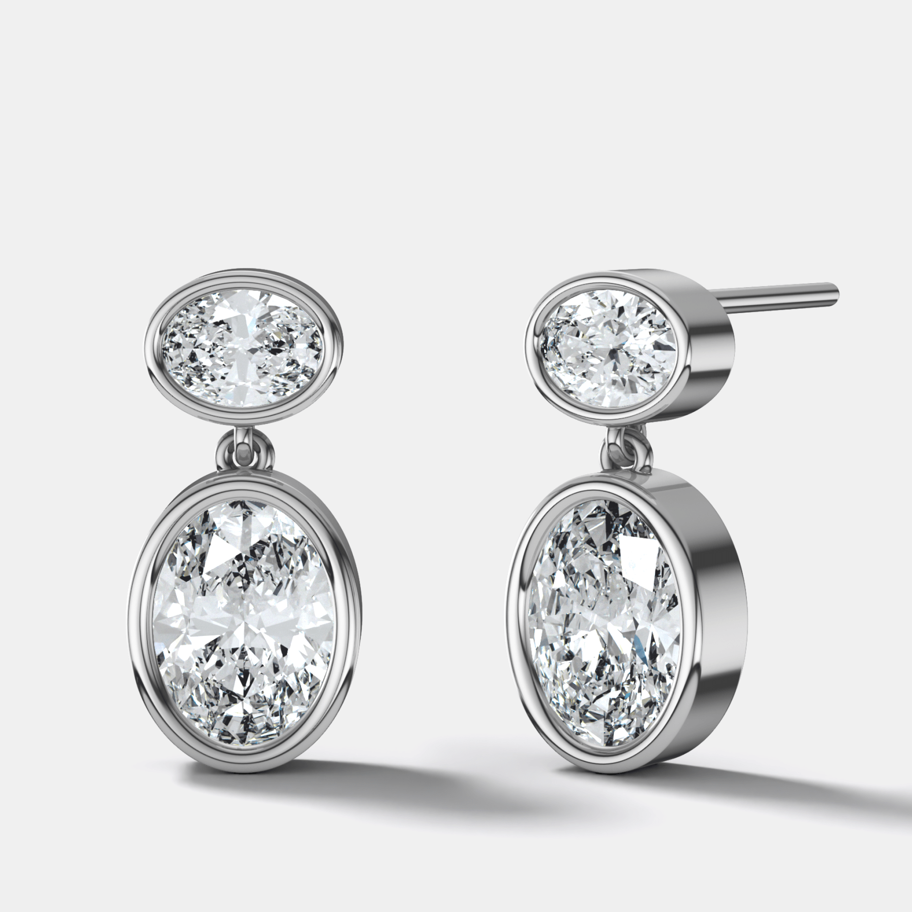 Two Stone Bezel Drop with Oval Cut Diamonds