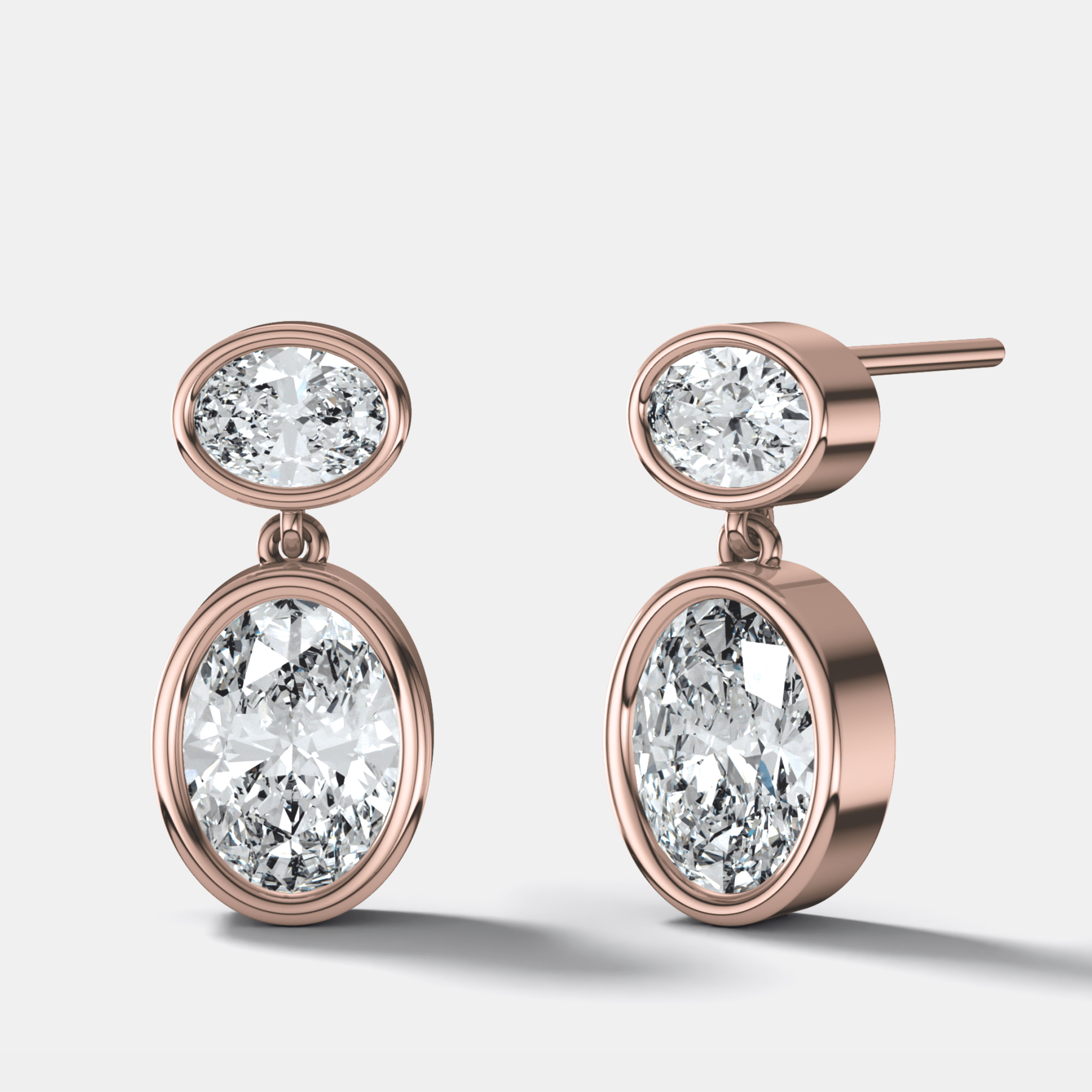 Two Stone Bezel Drop with Oval Cut Diamonds