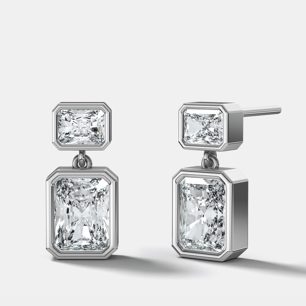 Two Stone Bezel Drop with Radiant Cut Diamonds