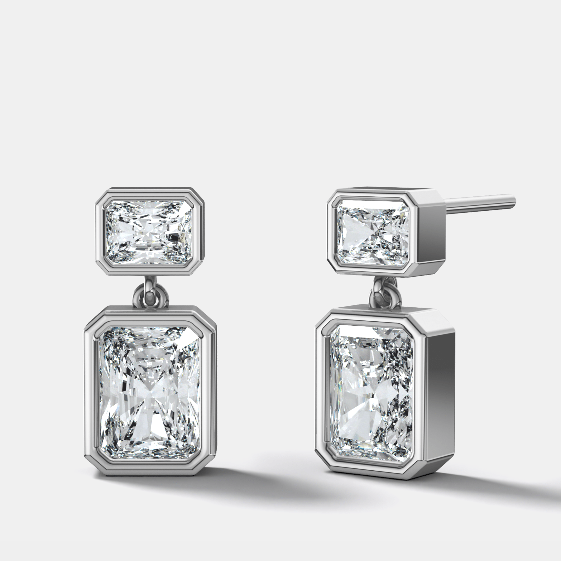 Two Stone Bezel Drop with Radiant Cut Diamonds