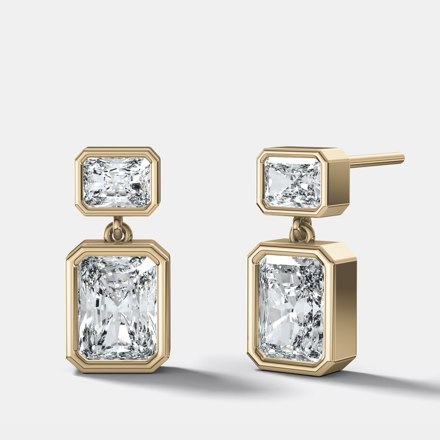 Two Stone Bezel Drop with Radiant Cut Diamonds