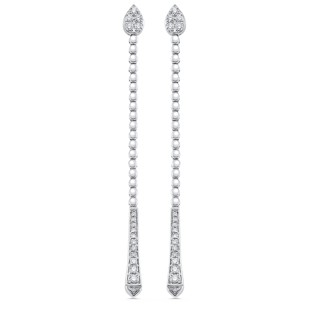 0.41 TCW Round Moissanite Diamond Long Drop Earrings