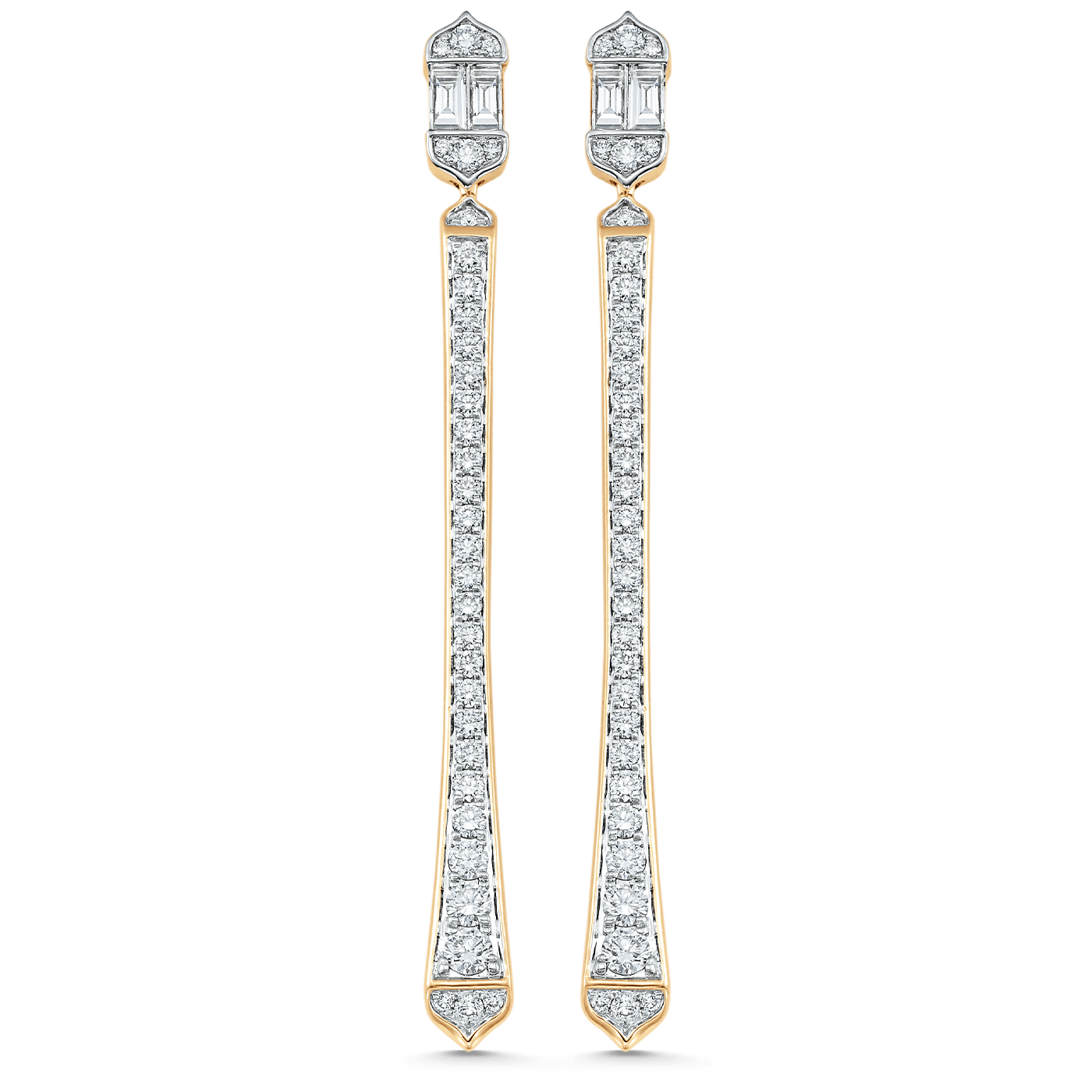 1.51 TCW Round & Baguette Moissanite Diamond Long Drop Earrings