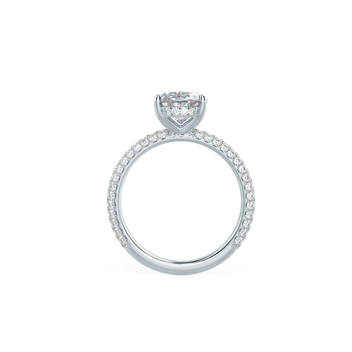 1.50 CT Oval Cut Moissanite Three Side Pave Setting Engagement Ring