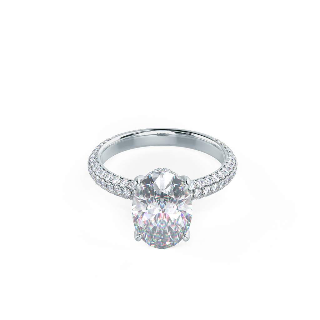 1.50 CT Oval Cut Moissanite Three Side Pave Setting Engagement Ring