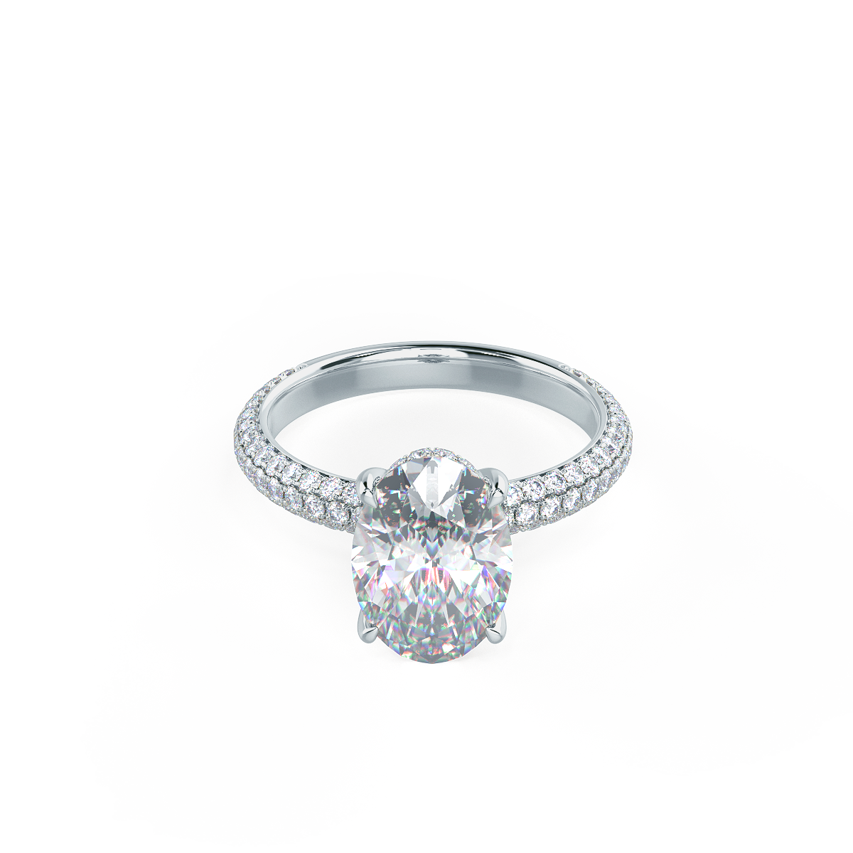 1.50 CT Oval Cut Moissanite Three Side Pave Setting Engagement Ring
