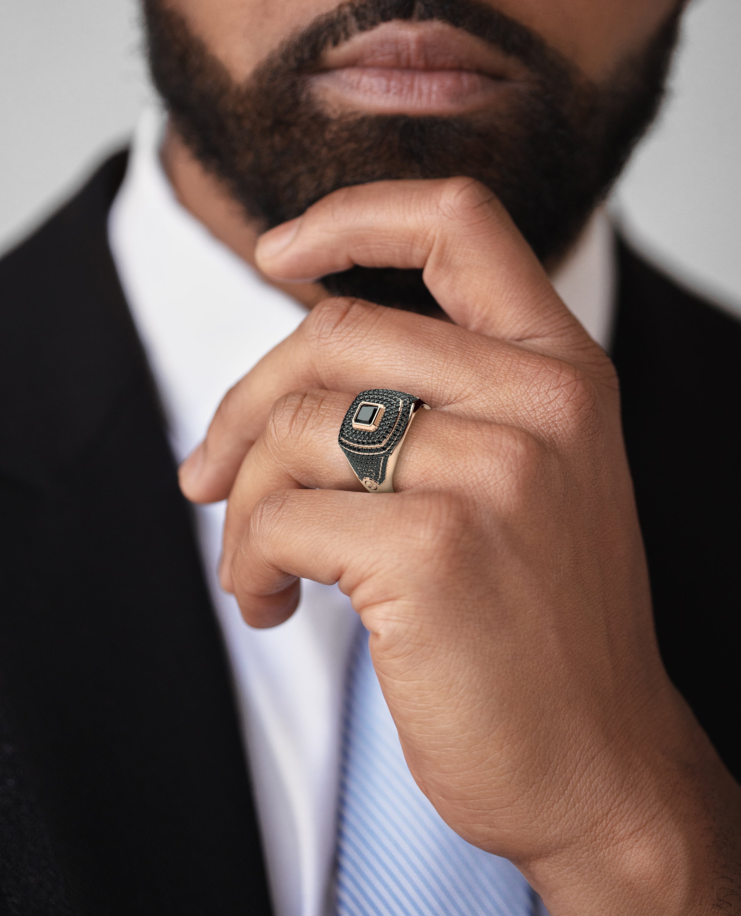 BETZ Gold Signet Ring with 1.80ct Black Pave Diamonds