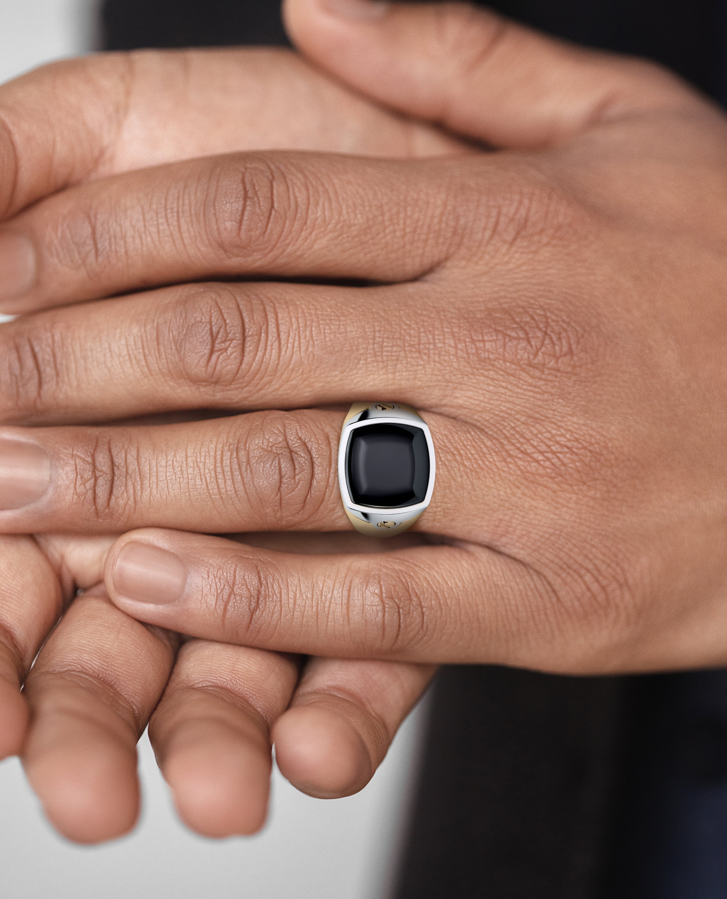 BETZ Two-Tone Gold Signet Ring with Black Onyx - Version 2