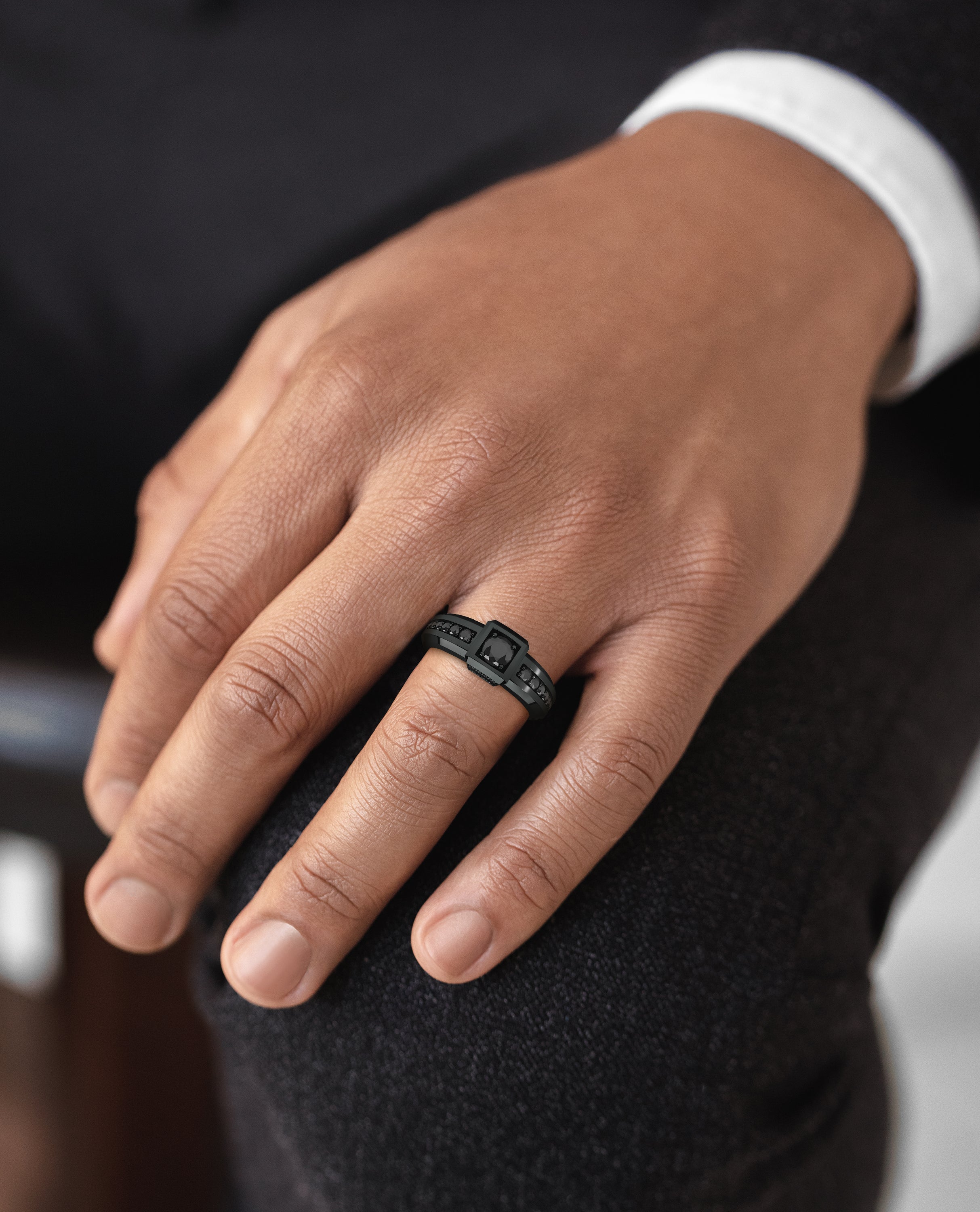 VULTURE Comfort Fit Men's EverBlak Black Gold Solitaire Engagement Ring with 1.45ct Black Diamonds
