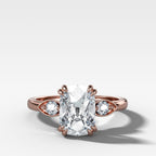 Vintage Ridge Shank Diamond Engagement Ring With Elongated Old Mine Cut Diamond