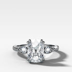 Vintage Ridge Shank Diamond Engagement Ring With Elongated Old Mine Cut Diamond