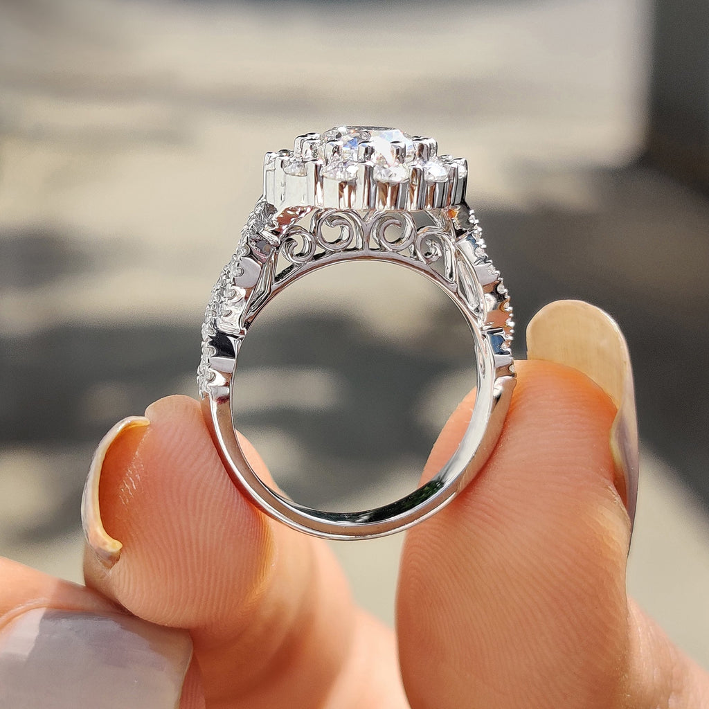 Round Art Deco Engagement Ring With Twisted Pave Band