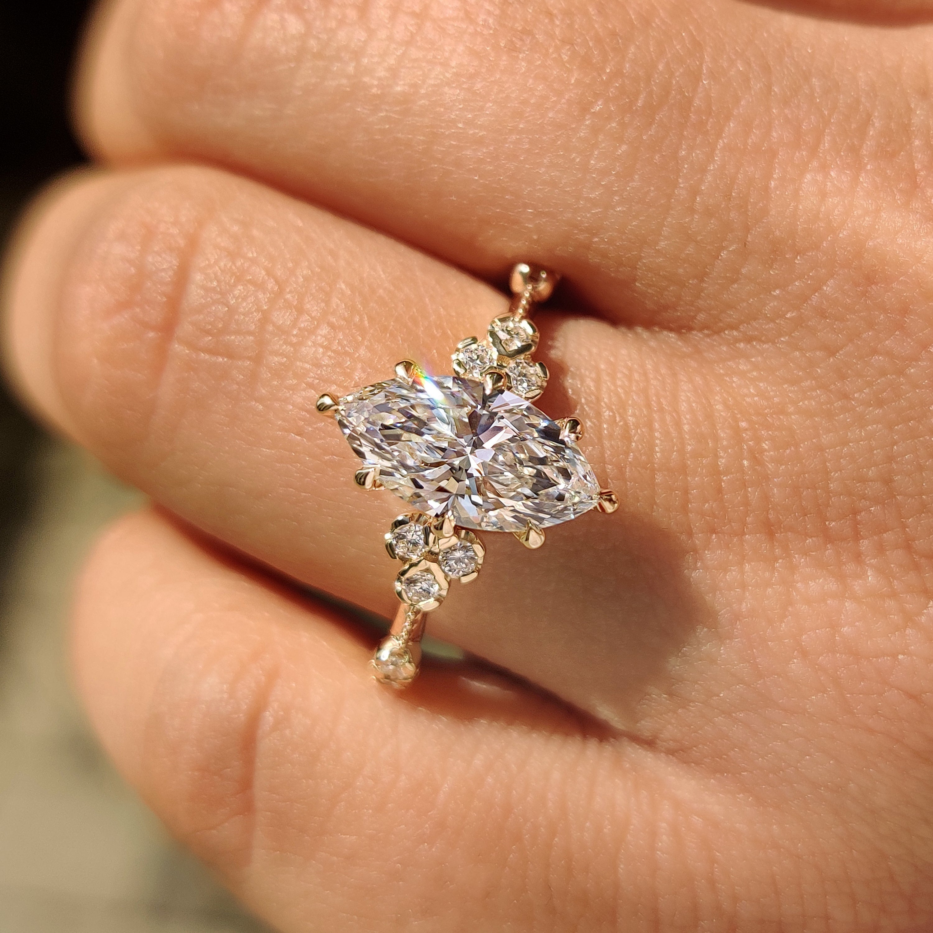 Vintage Style Marquise Lab Grown Diamond Ring with Milgrain Details Secondary image