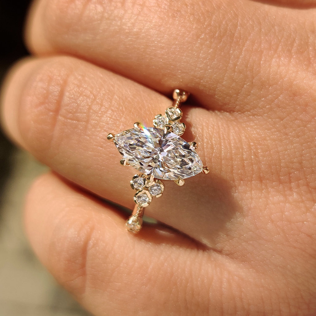 Vintage Style Marquise Lab Grown Diamond Ring with Milgrain Details