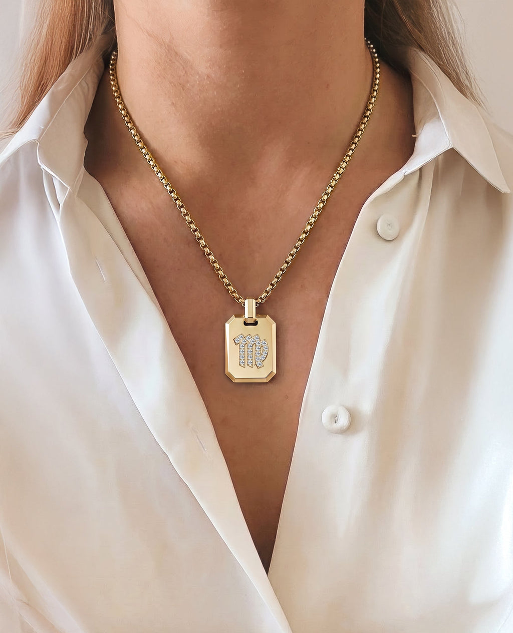 VIRGO MINI ZODIAC Dog Tag Gold Pendant with 0.25ct Diamonds