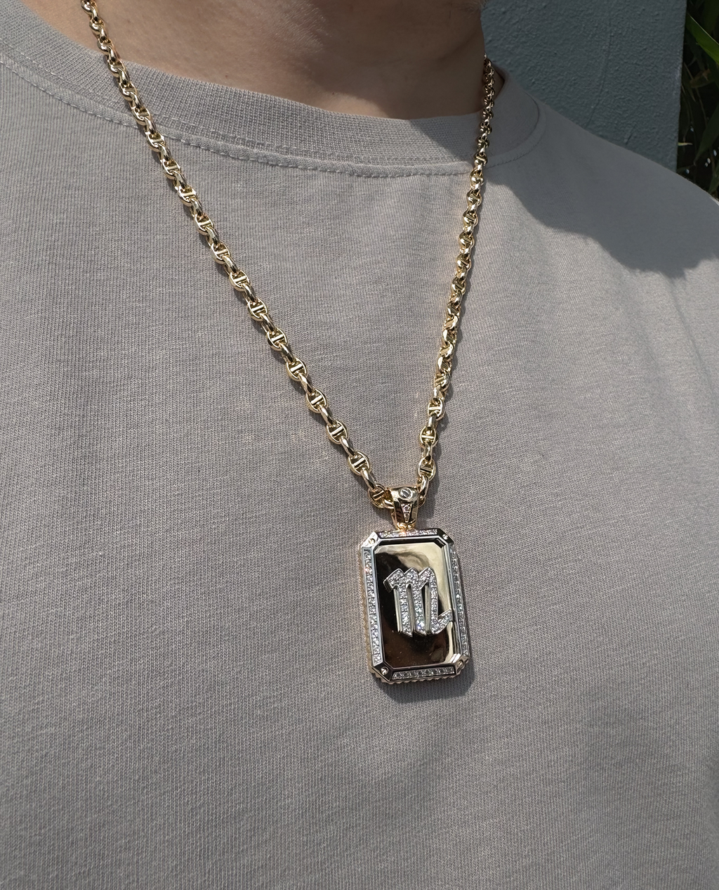 ZODIAC DOG TAG Gold Pendant with 0.60ct Diamonds