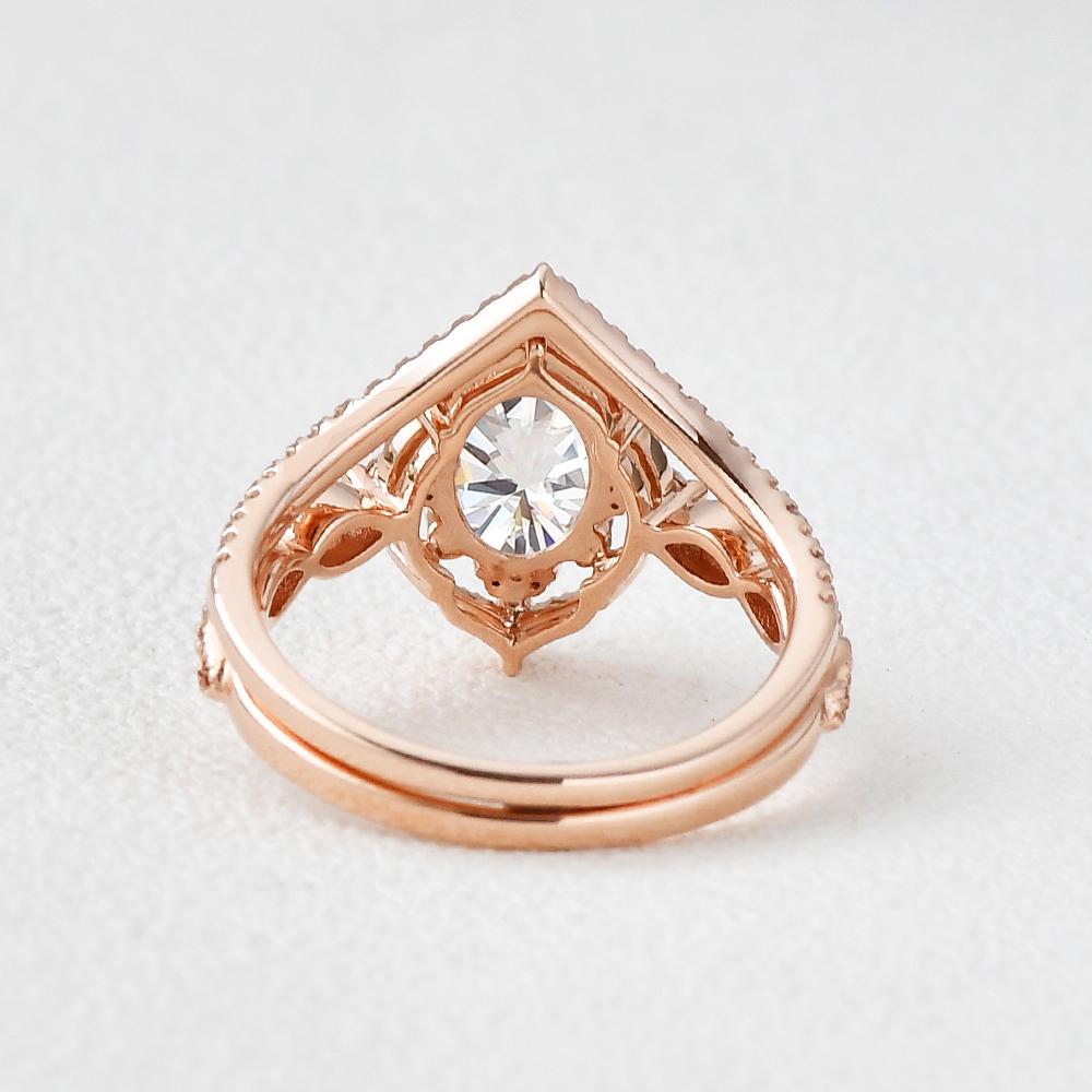 1.86CT Oval Moissanite Vintage Style Bridal Ring Set
