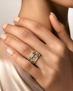 HERCULES Two-Tone Silver and 18k Yellow Gold Ring with Outer Gold Rings - Wide Version