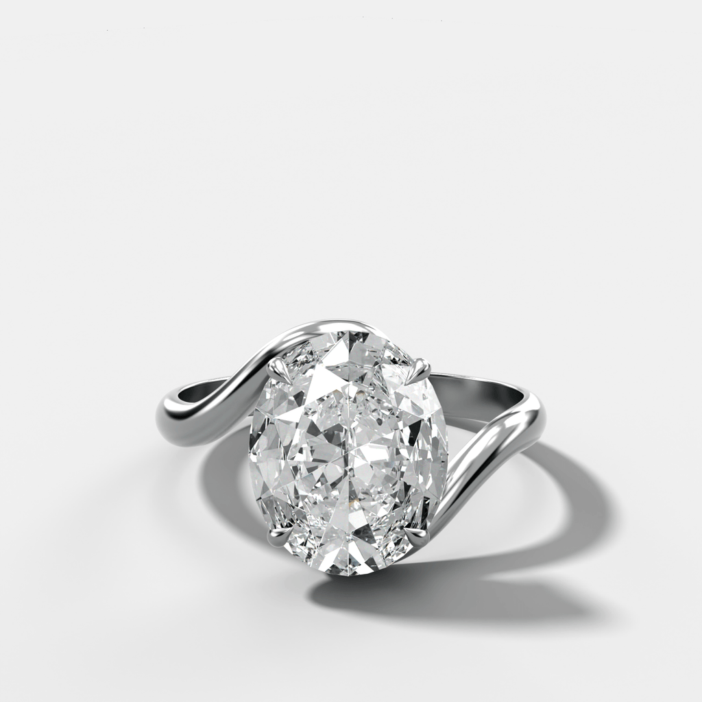 Wave Solitaire Engagement Ring with Oval Cut Diamond
