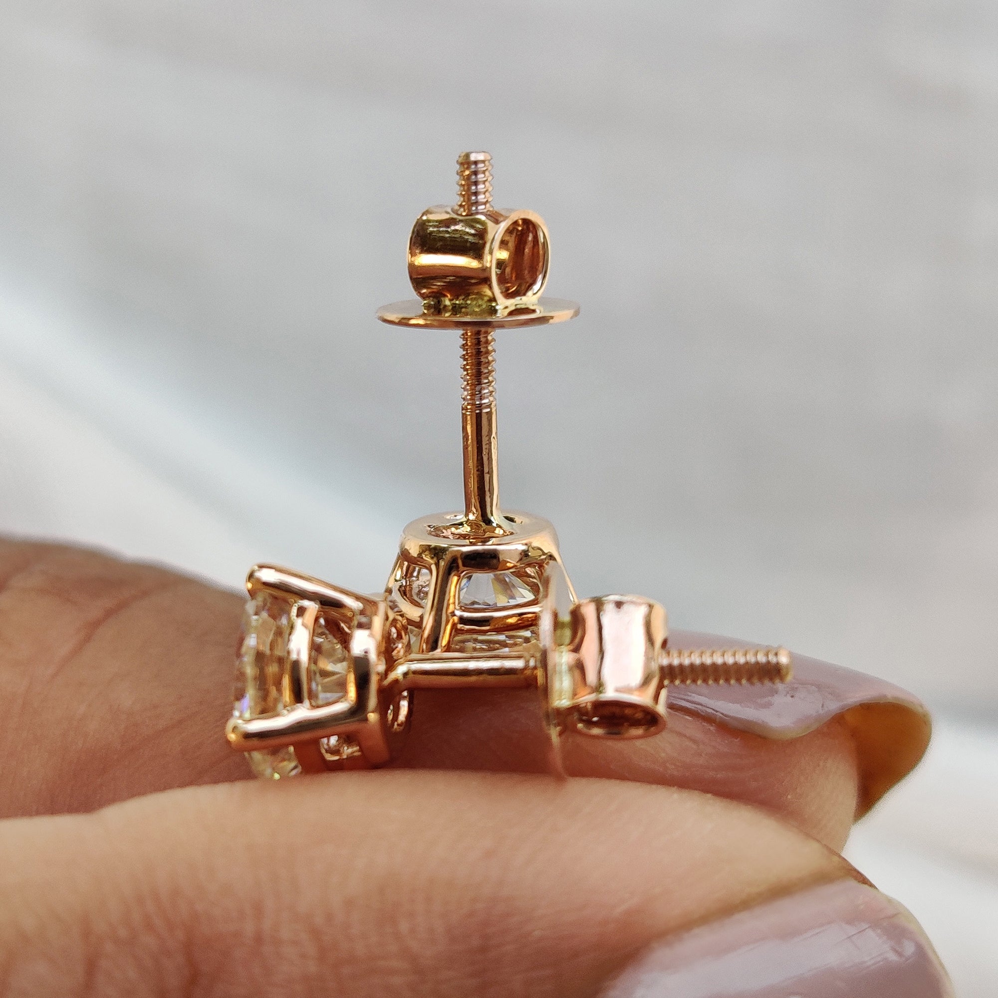 Round Cut Earrings In Screw Back Style