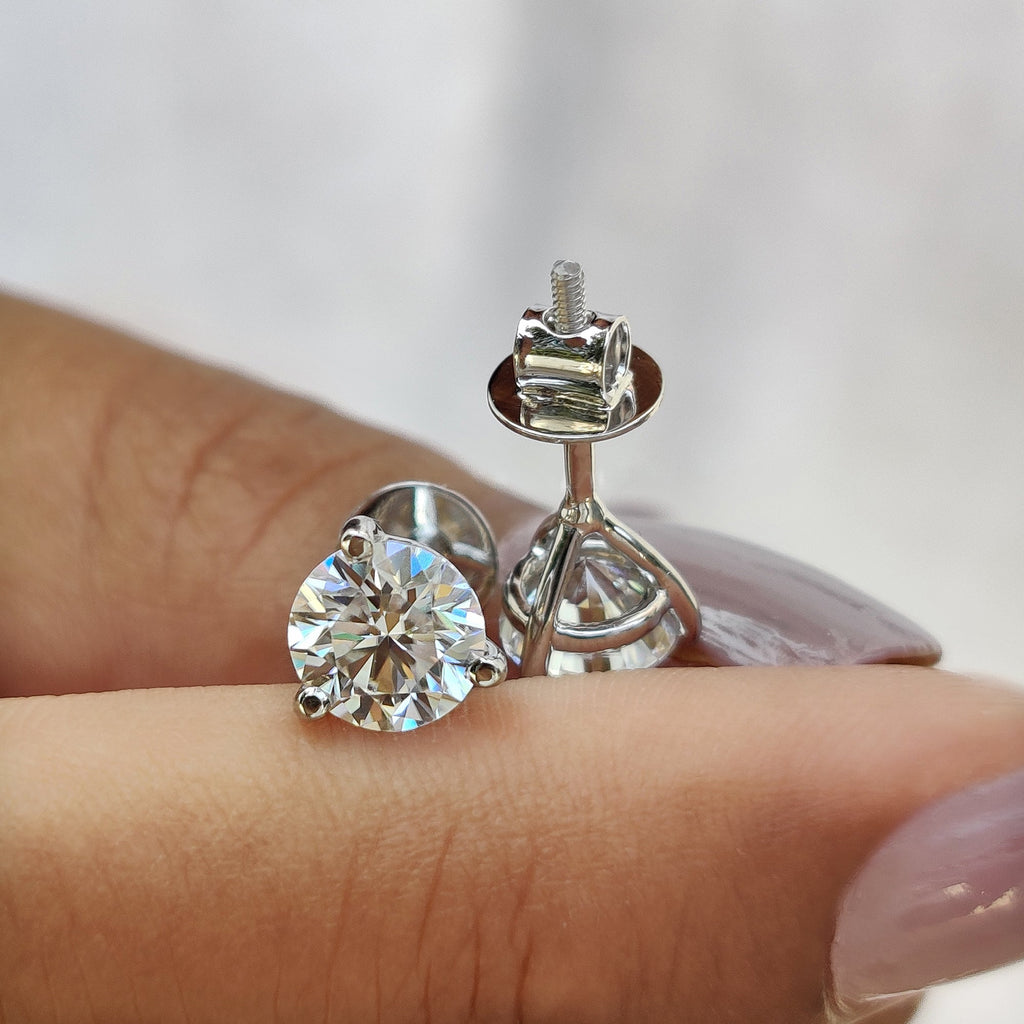 Martini Style Stud Earrings With Round Cut Moissanite