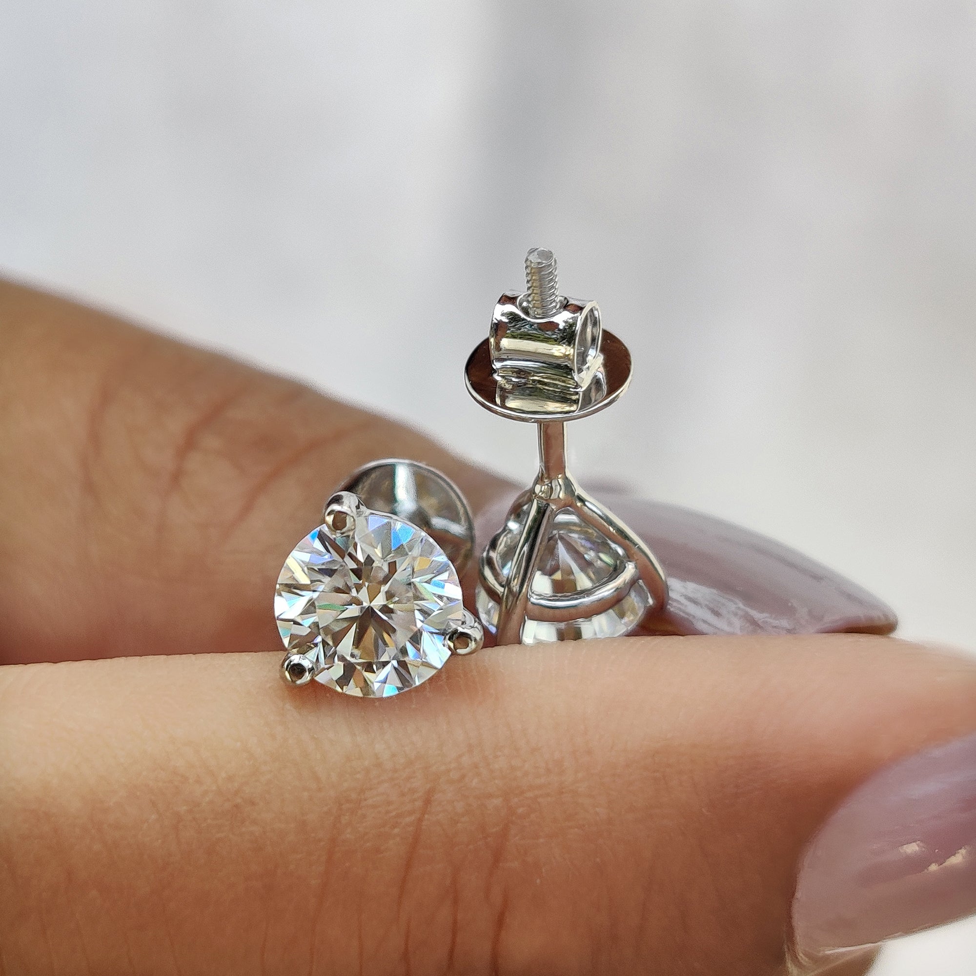 Martini Style Stud Earrings With Round Cut Moissanite