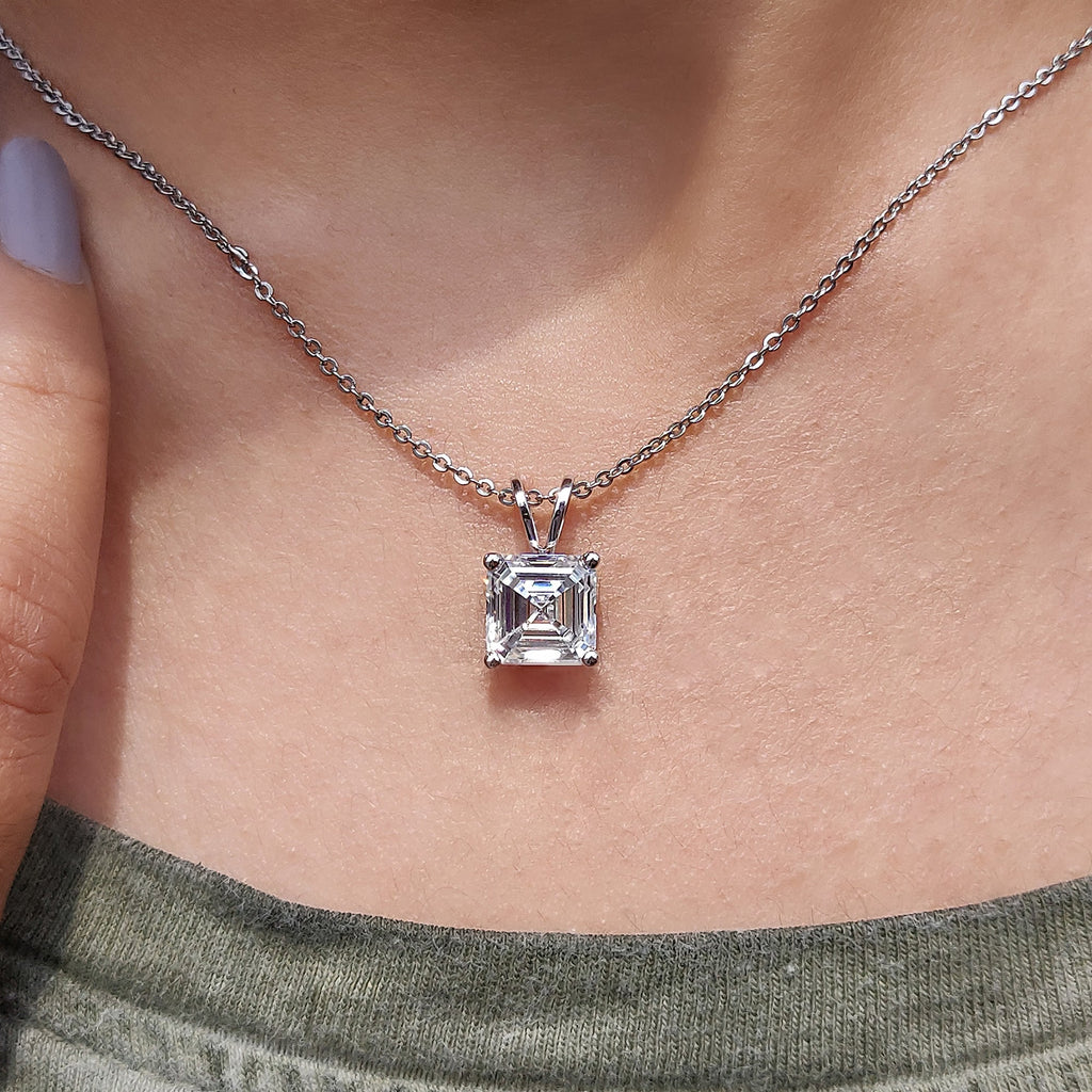 Asscher Cut Moissanite Pendant In Solitaire Style