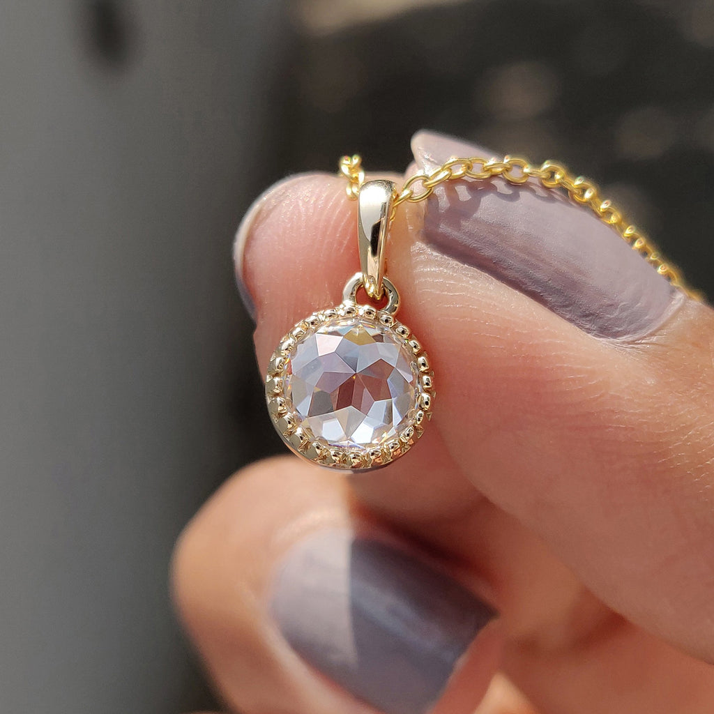 Round Rose Cut moissanite pendant In Solitaire style