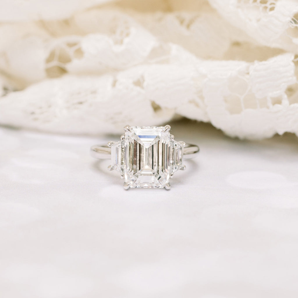 2.75 CT Emerald Moissanite Three Stones Engagement Ring