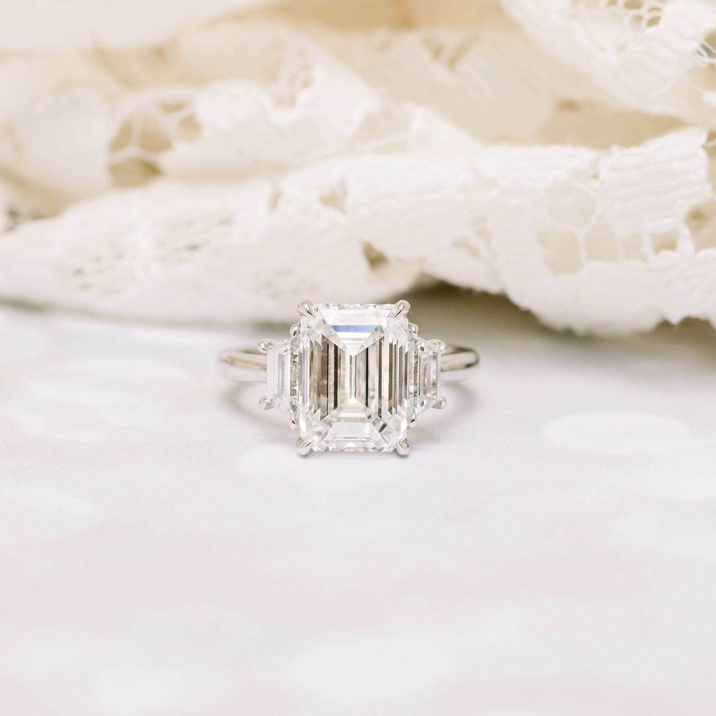 2.75 CT Emerald Moissanite Three Stones Engagement Ring
