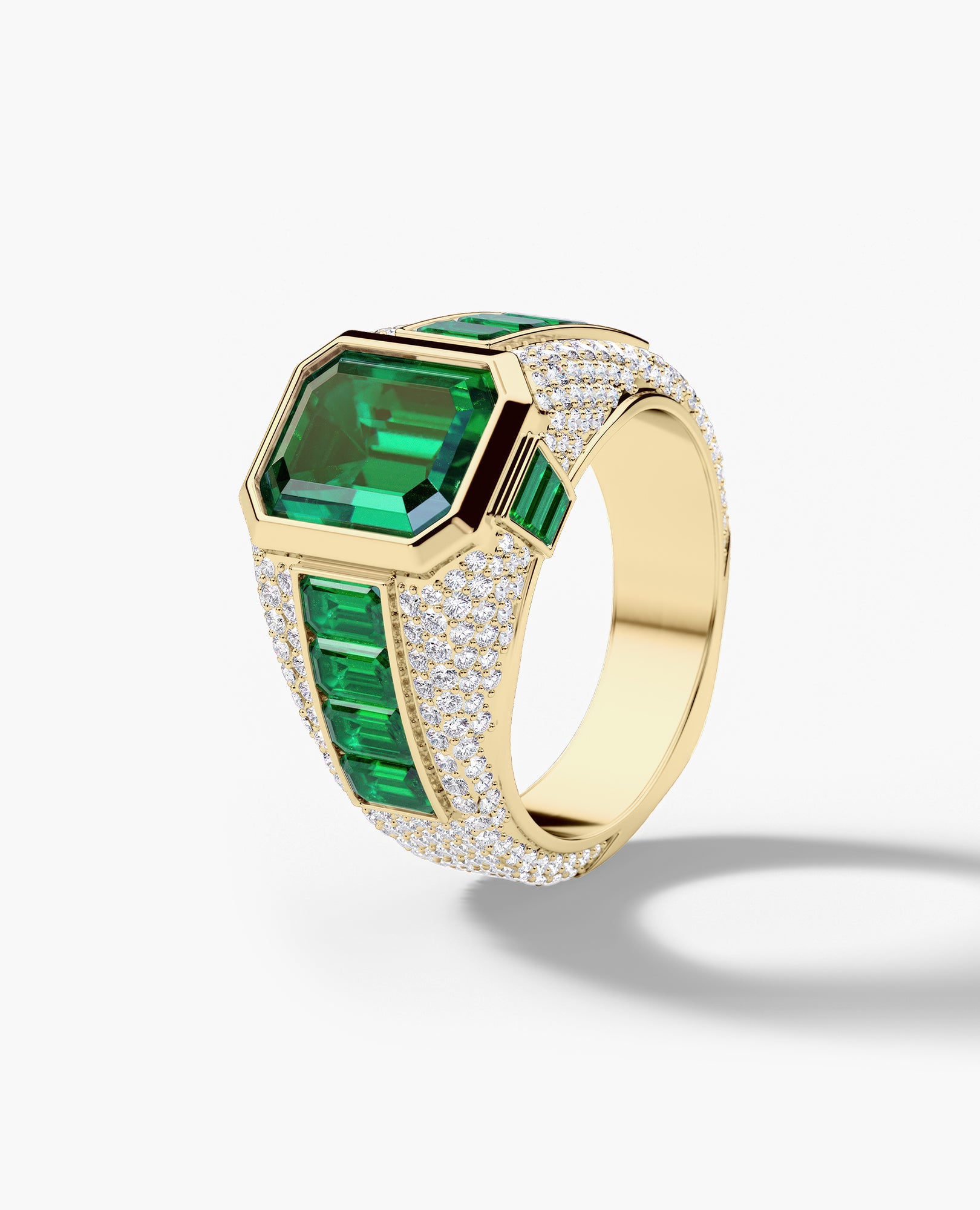 ROCHESTER Gold Signet Ring with 11.30ct Emeralds and Diamonds Main image