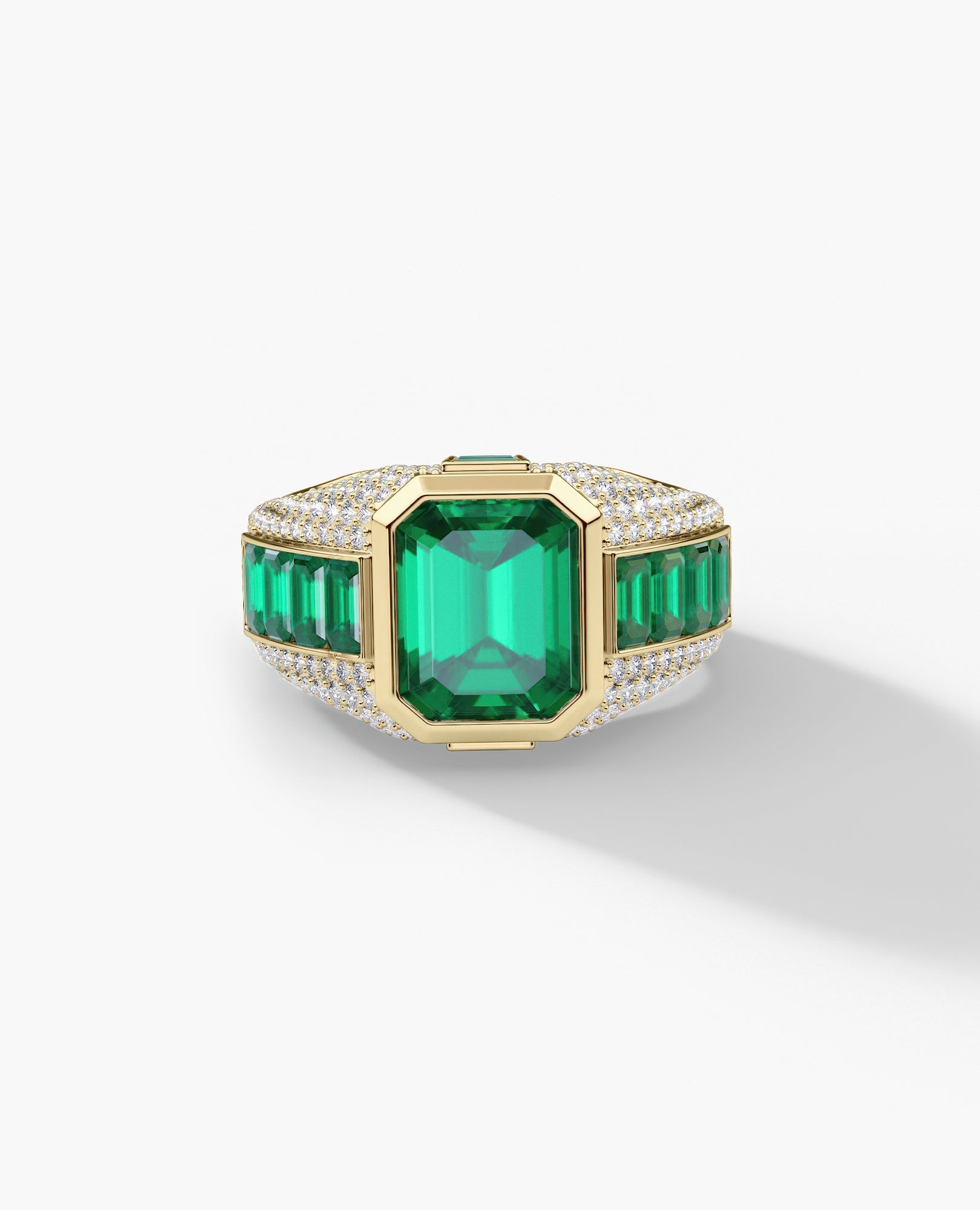 ROCHESTER Gold Signet Ring with 11.30ct Emeralds and Diamonds