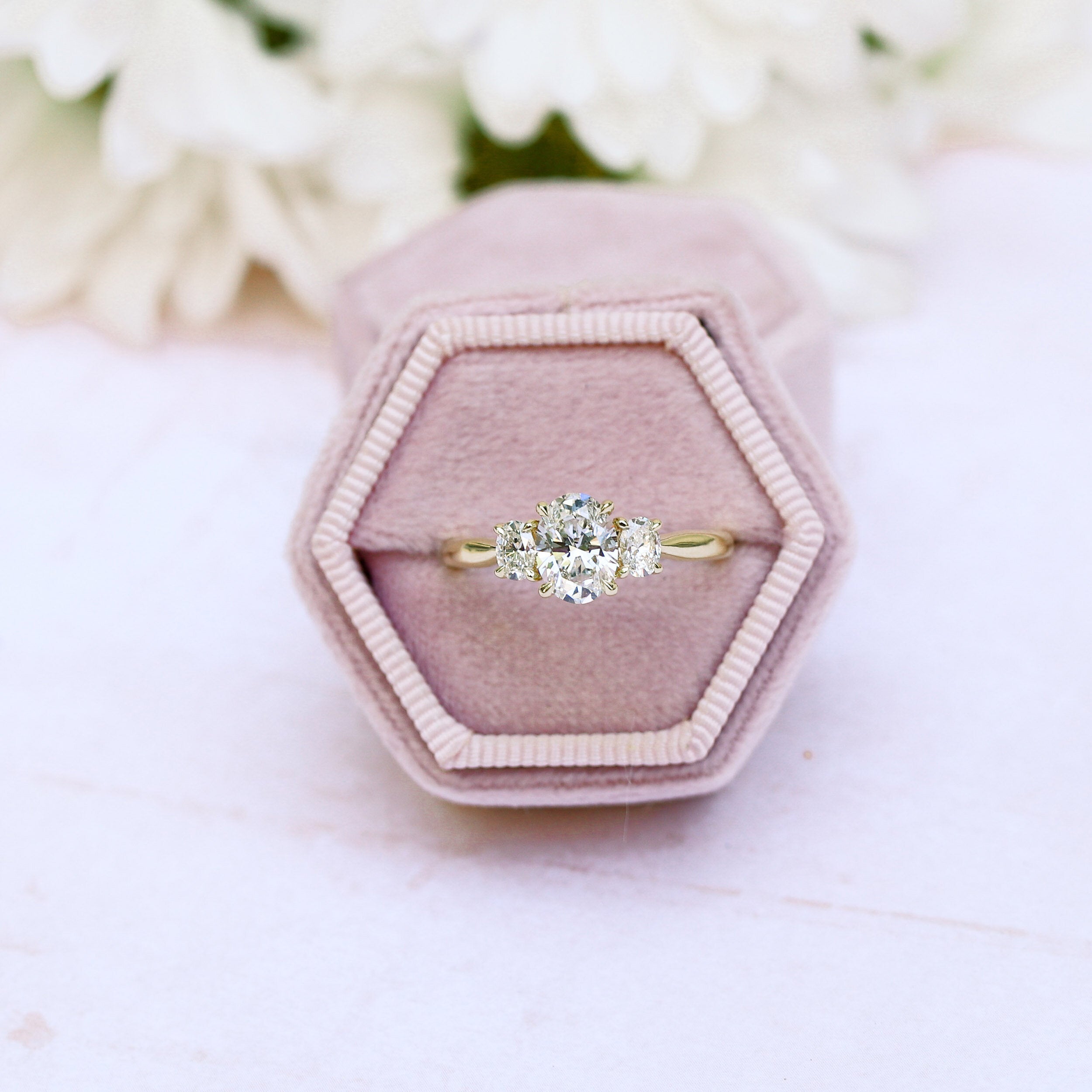 1.50 CT Oval Cut Moissanite Three Stones Engagement Ring