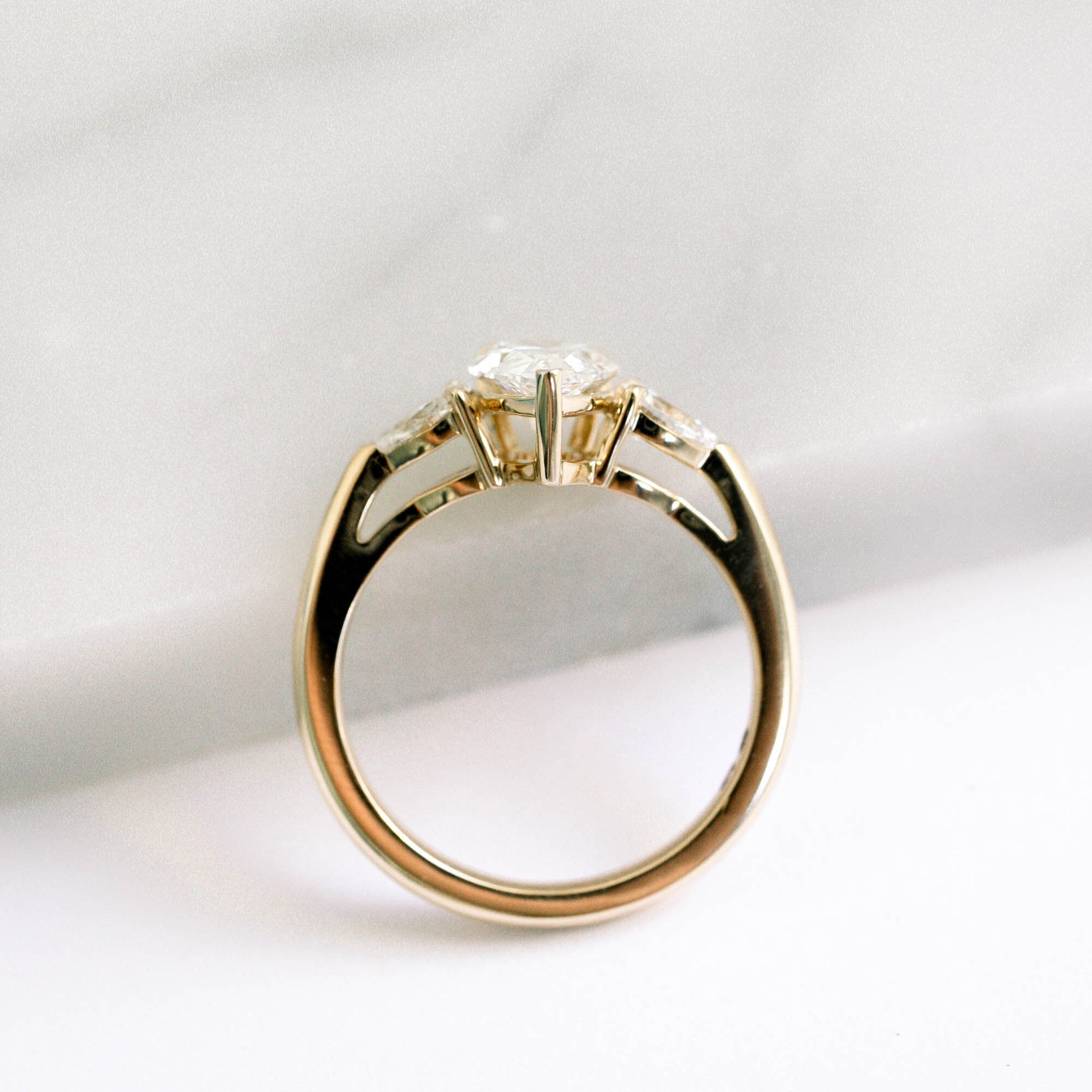 2.0 CT Pear Cut Moissanite Three Stone Engagement Ring