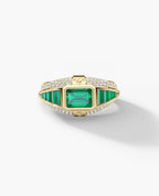 CARLIN Gold Signet Ring with 3.10ct Emeralds and Diamonds