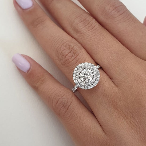 1.0 CT Round Brilliant Cut Double Halo Moissanite Engagement Ring