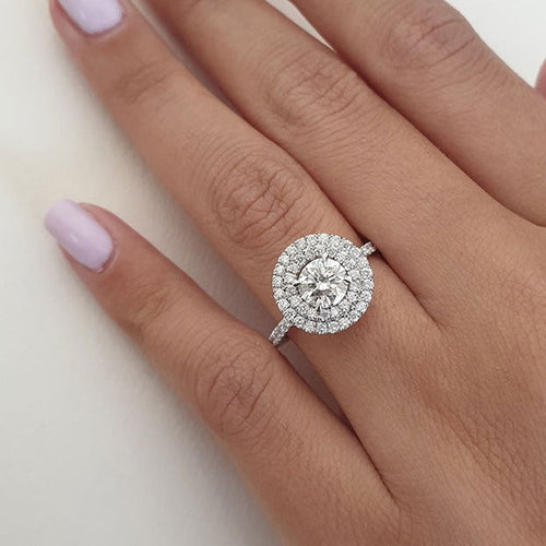 1.0 CT Round Brilliant Cut Double Halo Moissanite Engagement Ring