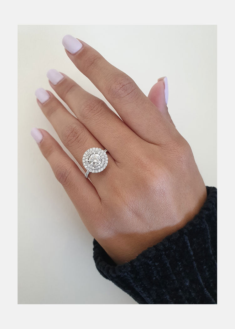 1.0 CT Round Brilliant Cut Double Halo Moissanite Engagement Ring