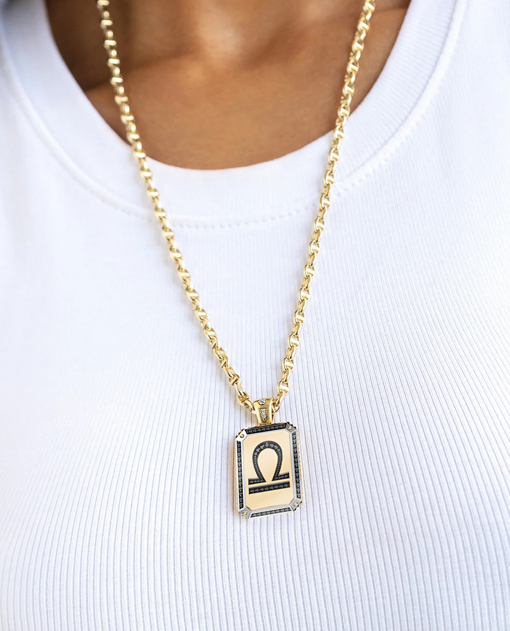 ZODIAC DOG TAG Two-Tone Pendant Gold with 0.60ct Black Diamonds